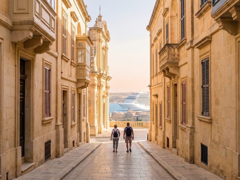 Quiet stone street in the walled hilltop town of Mdina