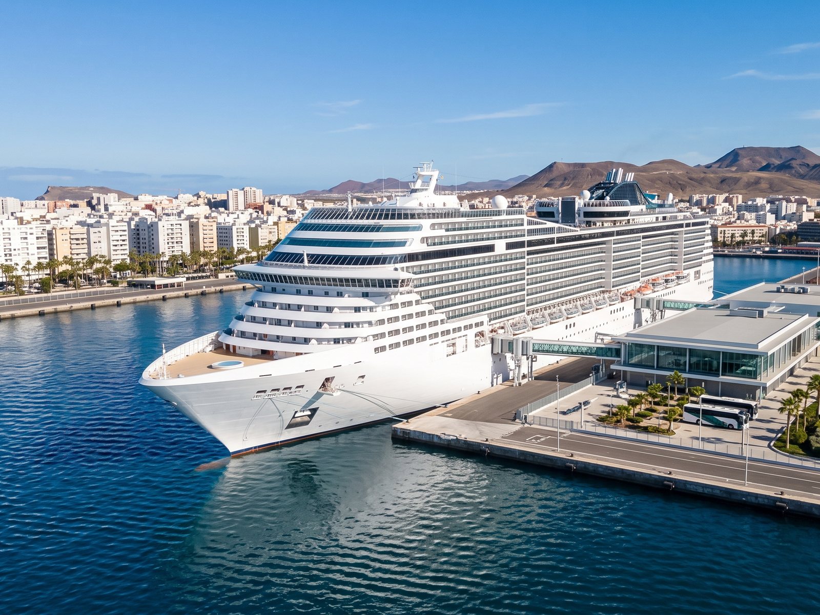 Large modern cruise ship at the new Santa Catalina cruise terminal in Las Palmas de Gran Canaria